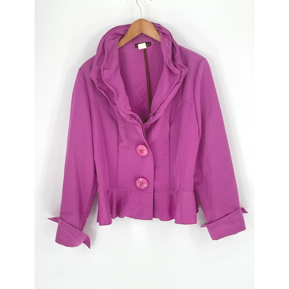Vintage Design Todays Women Blazer XL Jacket Magenta Ruffle Peplum Portrait